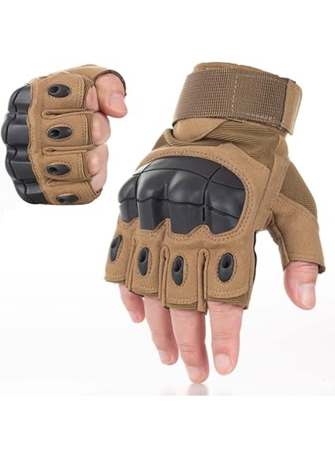 Tactical motorcycle gloves, half-finger design with robust knuckle protection, breathable mesh construction, adjustable wrist strap for sports and horseback riding